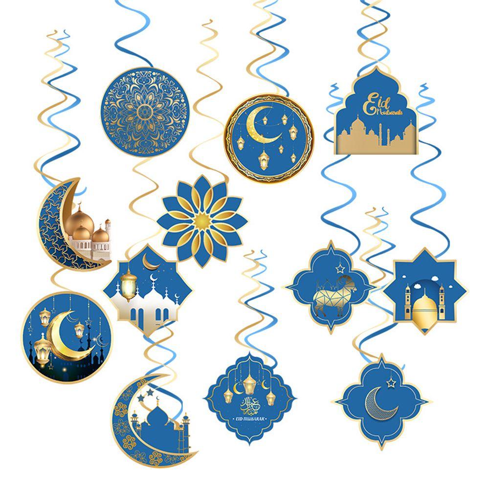 Bộ 12 Dây Treo 12 Lá Cờ Ramadan Hình Eid Mubarak|Mặt Dây Chuyền Dạng Xoắn Độc Đáo