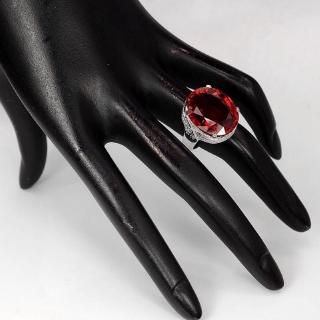 Nhẫn đồng đính đá ruby nhân tạo phong cách cổ điển