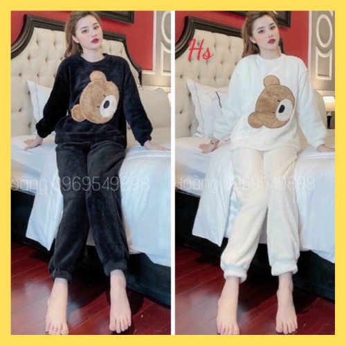 Bộ ngủ gấu lông 2 mặt - Đồ ngủ nữ form rộng -Bộ đồ hoodie lông mềm mịn siêu ấm mùa đông. MET SHOP