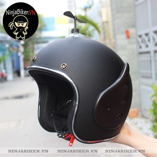 Mũ bảo hiểm NT 3/4 gắn chong chóng và cánh cupid - ĐEN NhÁM FULL