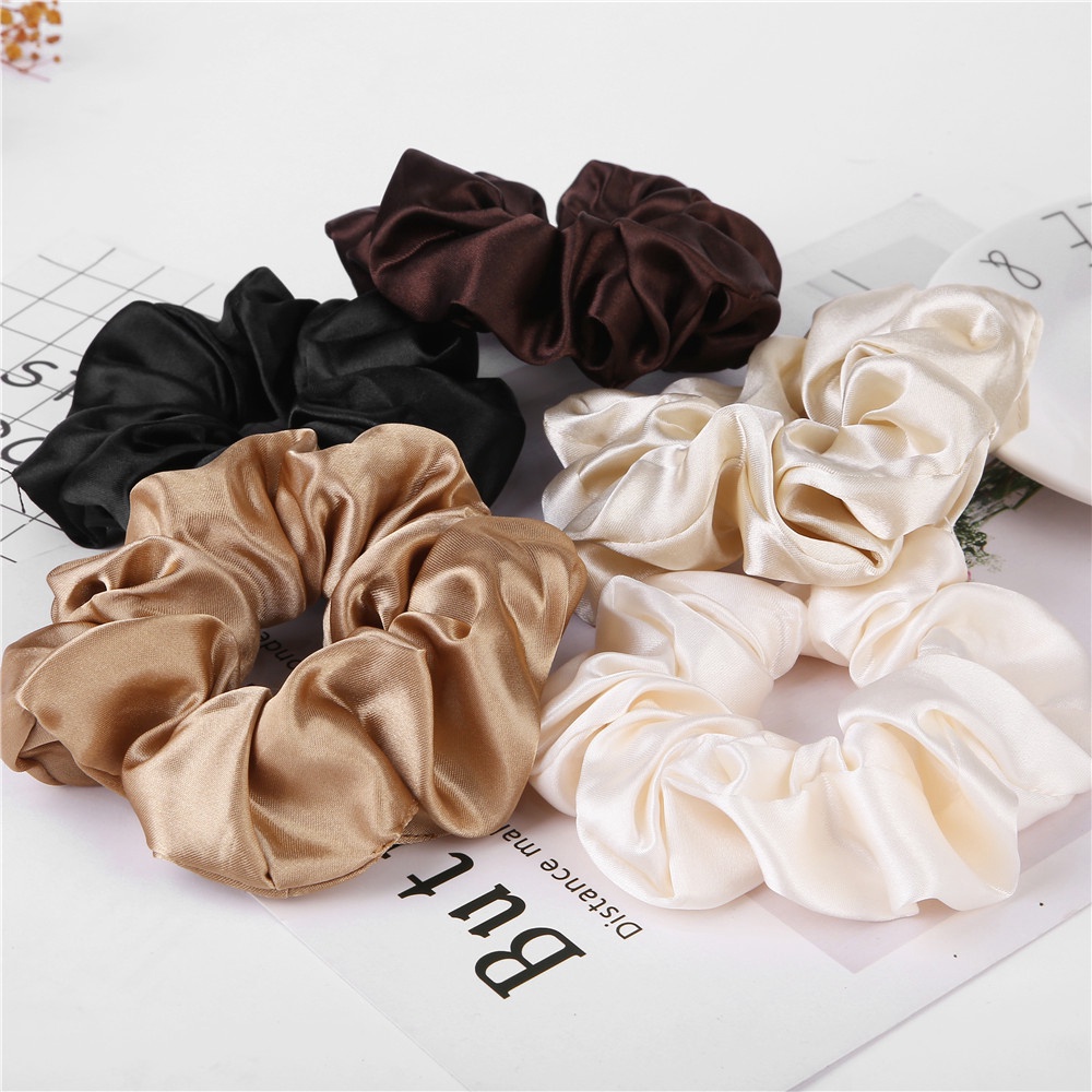 Dây Buộc Tóc Cao Su Lụa Satin Co Giãn Màu Trơn Thời Trang Hàn Quốc Dành Cho Nữ / Trẻ Em