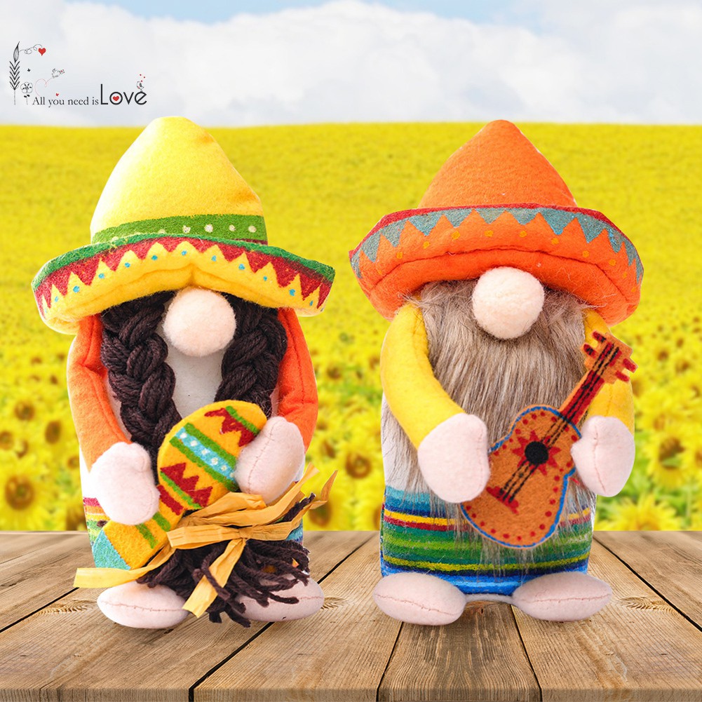 Mexican Carnival Gnome Scandinavian Dwarf Plush Doll Guitar Couple Gnome Shop Window Home Farmhouse Kitchen Decor