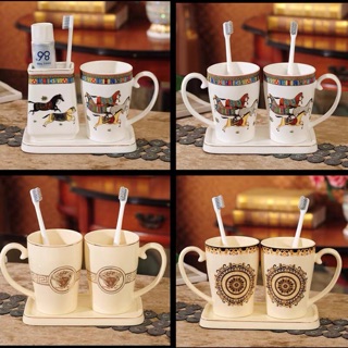 ( có sẵn) Bộ cốc đánh răng kèm khay sứ để cốc cao cấp