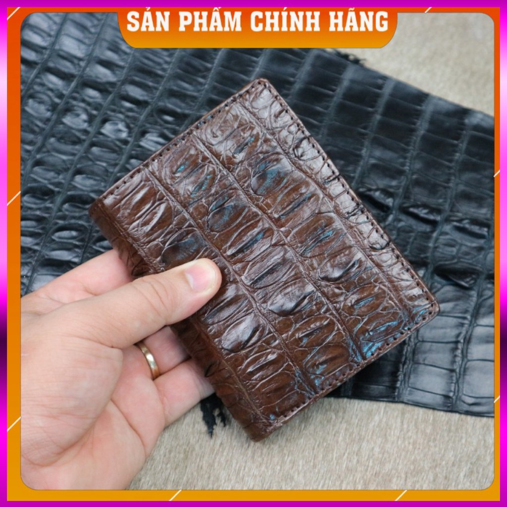 {Xưởng Sản Xuất Bán} Ví Đứng Da Cá Sấu 2 Mặt CW02-02D {Màu Nâu- Vân Đuôi} Shop FA
