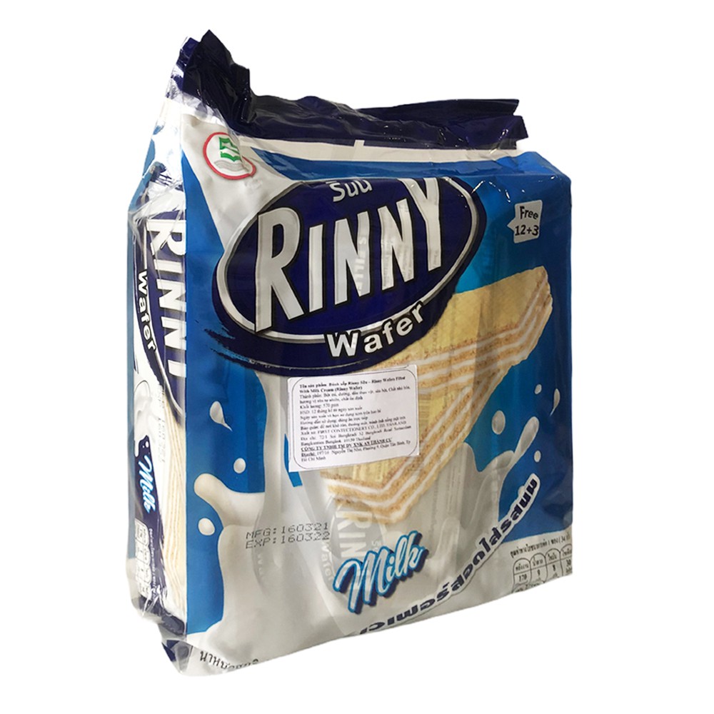 Bánh xốp kem bơ sữa Rinny Wafer 12 gói . tặng kèm 3 gói . bánh xốp Thái Lan Rinny Wafer