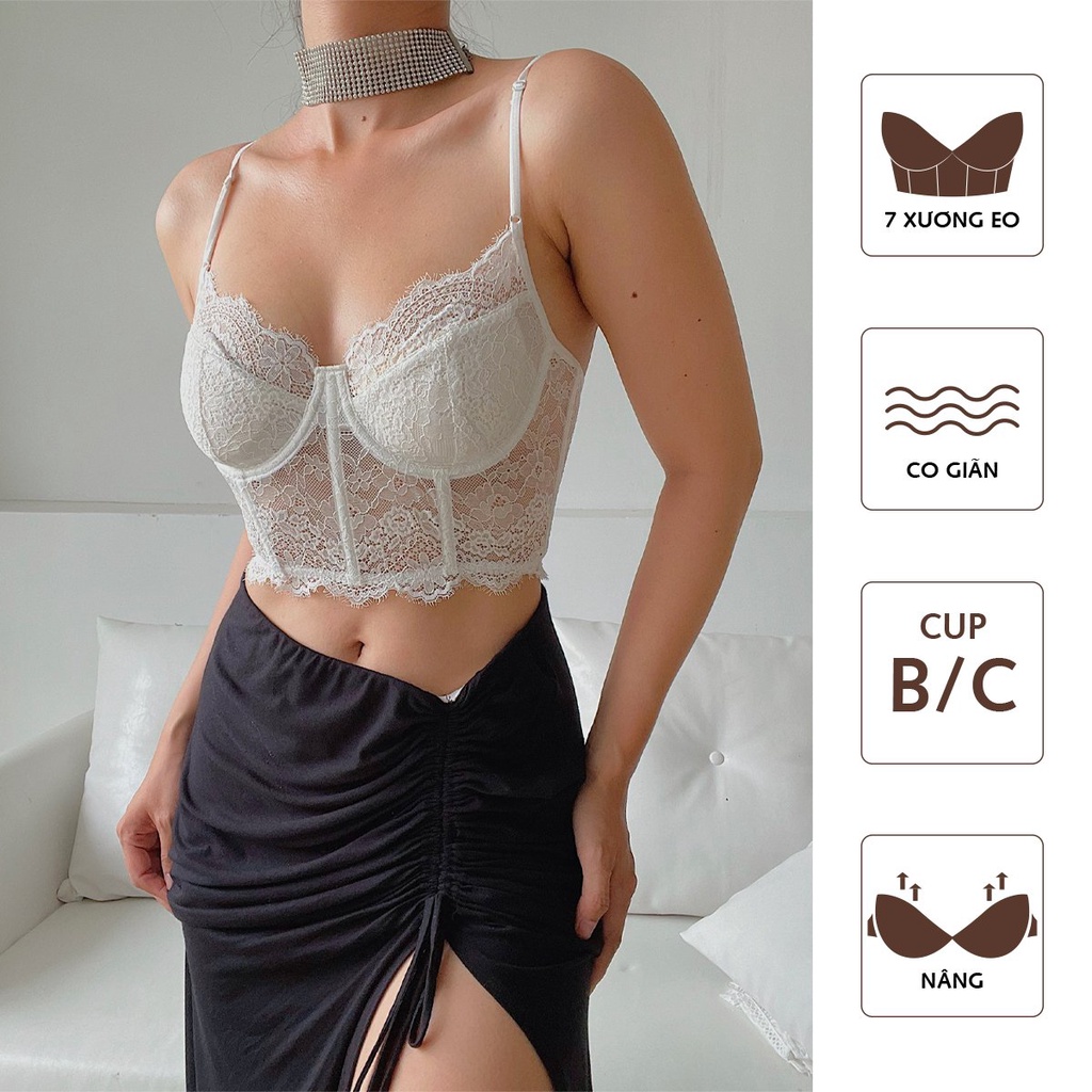 Áo corset 7 xương có gọng nâng đỡ ngực ren trắng ôm định hình from ngực Cô Kim 7