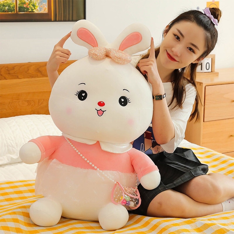 Gấu Bông Thỏ Trắng Đeo Túi Sắc Màu siêu cute