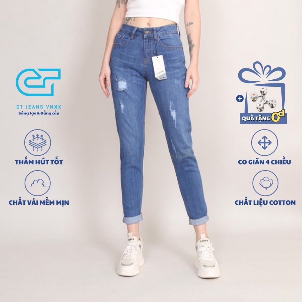 Quần Jean Nữ Boyfriend baggy Rách co dãn pk CT JEANS