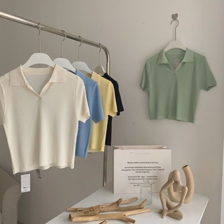 Croptop polo len tăm co dãn A-6623