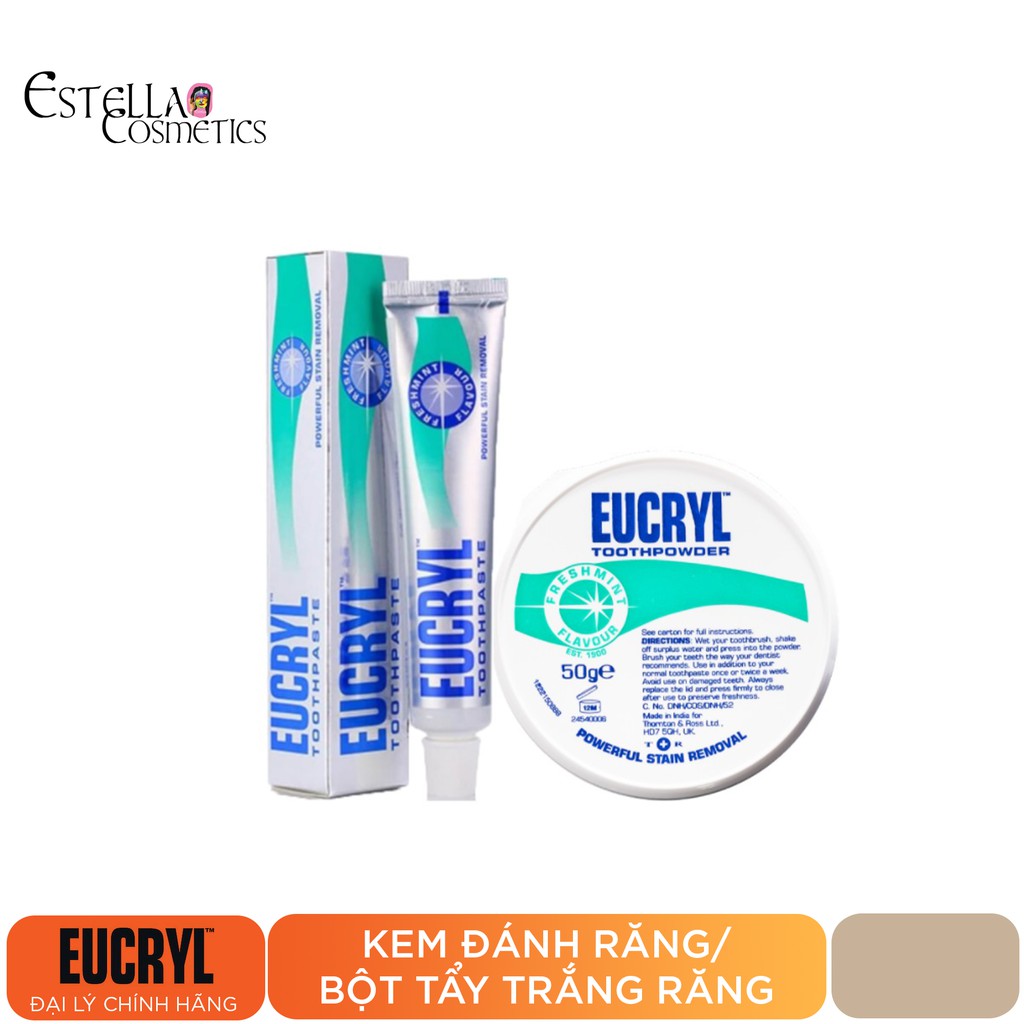 Kem đánh răng Eucryl 62g/ Bột tẩy trắng răng Eucryl 50g