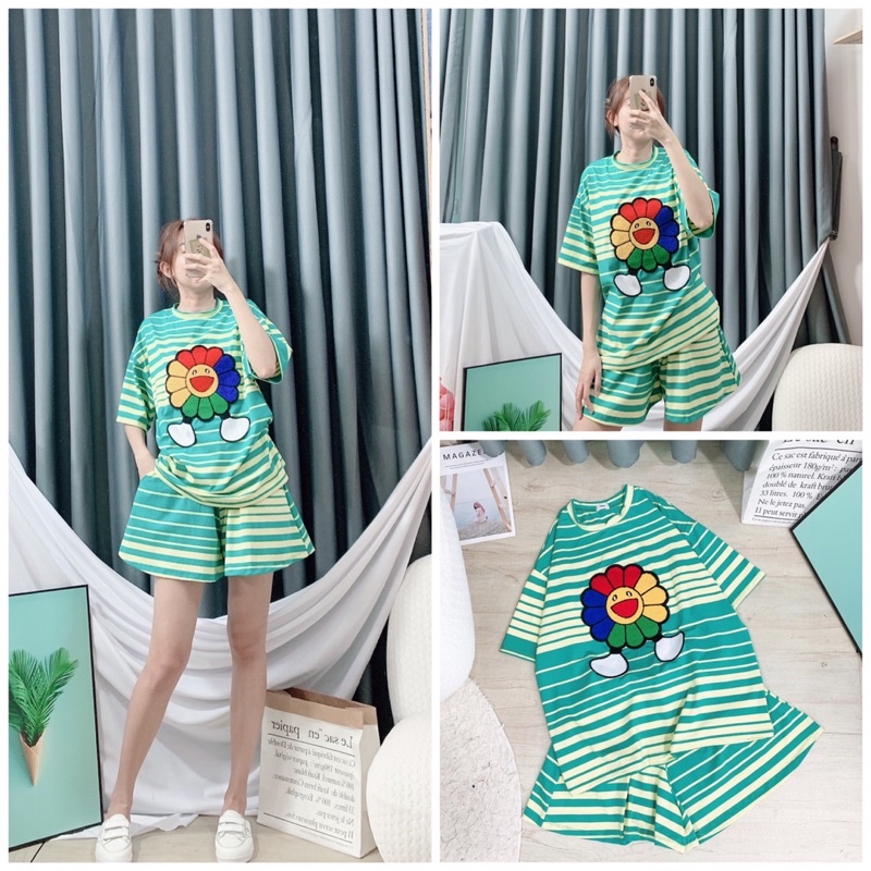 Bộ sọc xanh hoa hướng dương - Nhím Xù Shop