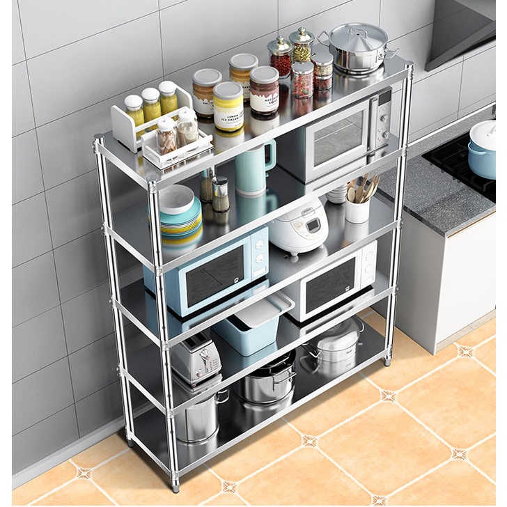 Kệ để đồ đa năng nhà bếp inox 304 chất lượng cao, Kệ lò vi sóng, Chịu lực 300Kg, Không Han Gỉ, Bánh xe thép đặc MKS040