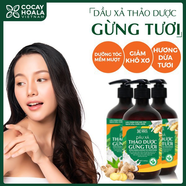 Dầu xả gừng - Dầu xả thảo dược gừng dừa Cocayhoala đánh bay gàu giúp tóc suôn mượt, giảm ngứa dung tích 440g/chai