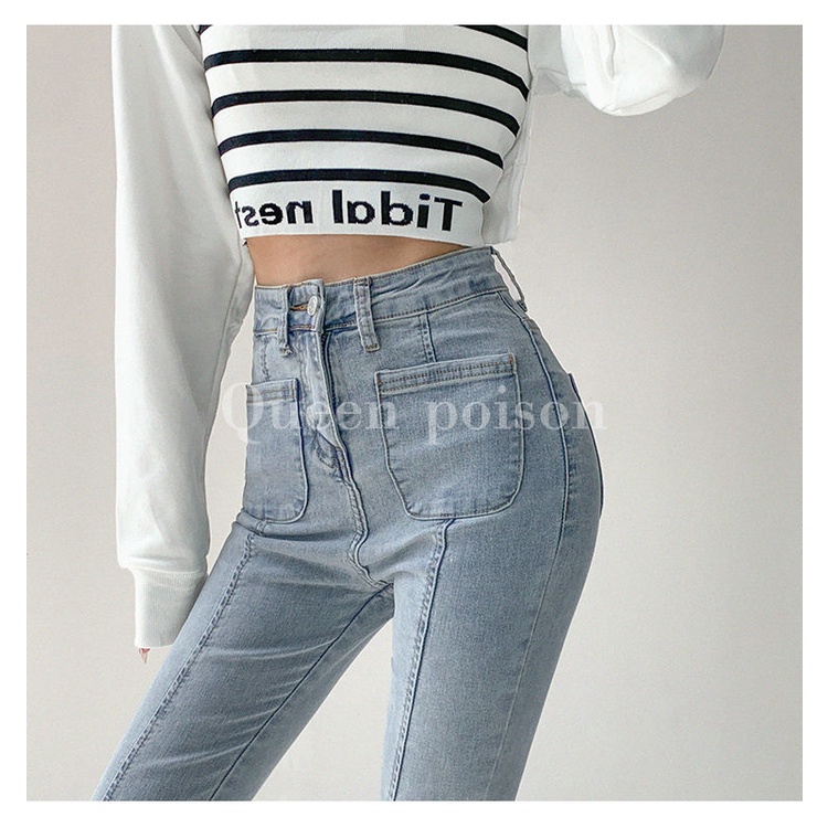 Cocory vn Quần Jean Ống Đứng Lưng Cao Phong Cách Đường Phố Cổ Điển