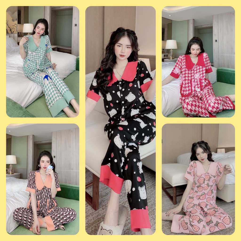 Đồ bộ nữ pijama mặc nhà, bộ ngủ ngắn tay dễ thương chất kate mền