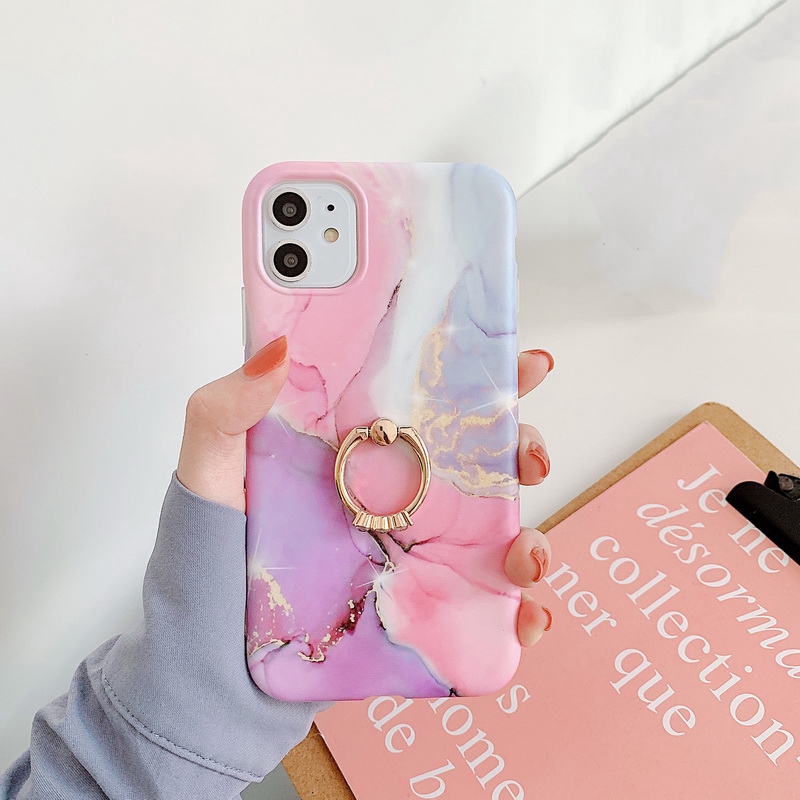 Ốp Điện Thoại Dẻo Họa Tiết Vân Đá Sang Trọng Kèm Giá Đỡ Nhẫn Cho iPhone 14 13 12 11 Pro MAX X XR XS MAX 8 7 Plus + SE 2020