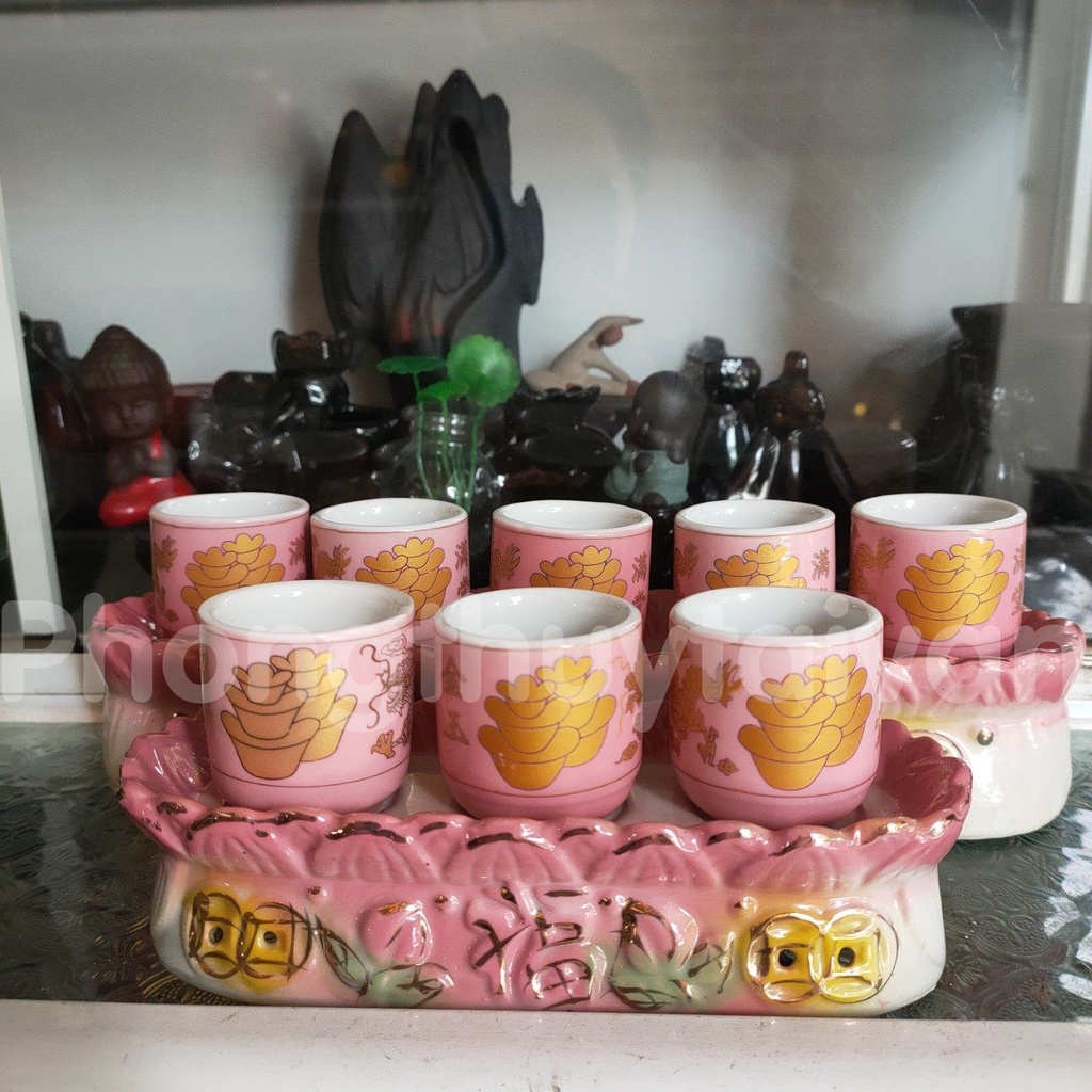 Chum nước bàn thờ sứ khay 3 ly,5 ly kèm đế  - thờ cúng