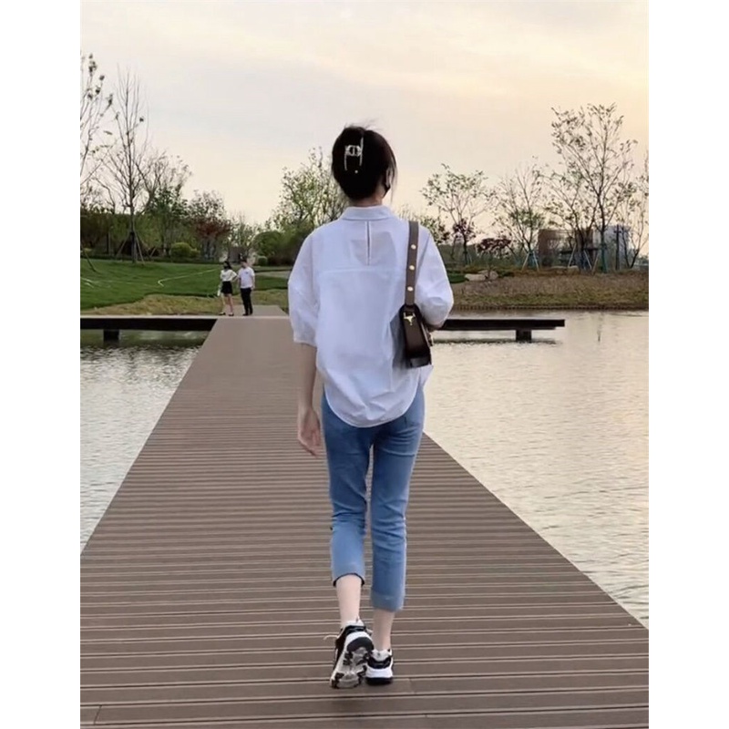 AMOI Áo Sơ Mi Cotton Mỏng Tay Lỡ Dáng Rộng Thời Trang Dành Cho Nữ 2022