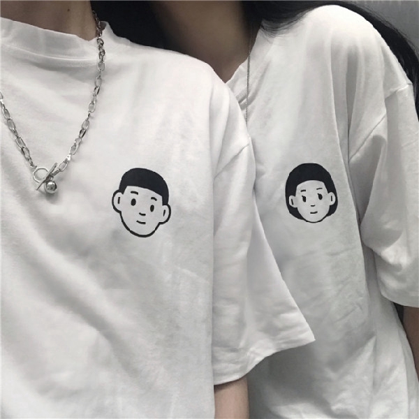 Áo thun tay ngắn dáng rộng in họa tiết hoạt hình thời trang mùa hè cho các cặp đôi