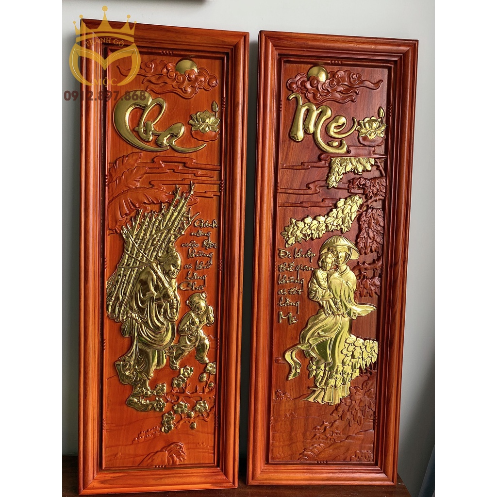 Tranh câu đối Cha Mẹ gỗ hương