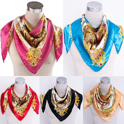 Khăn choàng cổ satin giả lụa hình vuông 90*90cm cho nữ