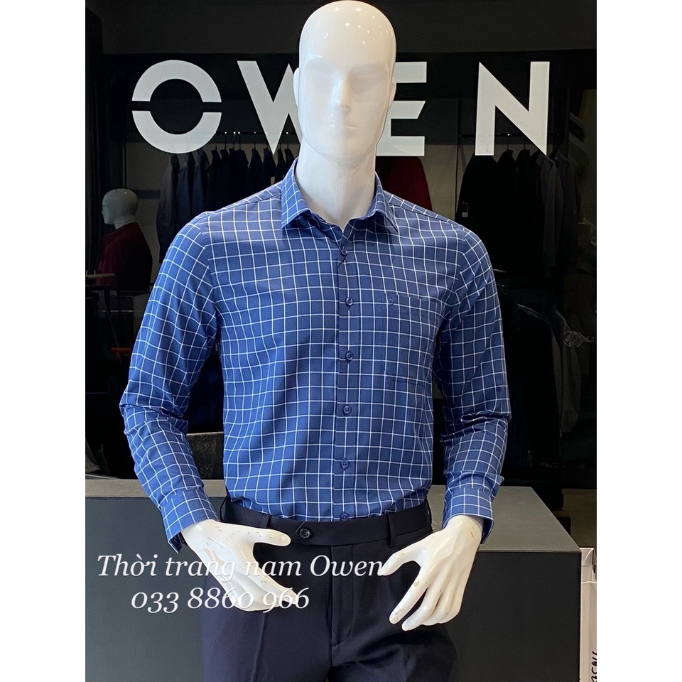 OWEN - Áo Sơ mi dài tay Owen Regularfit chất bạch đàn kẻ ca rô xanh navy 23393