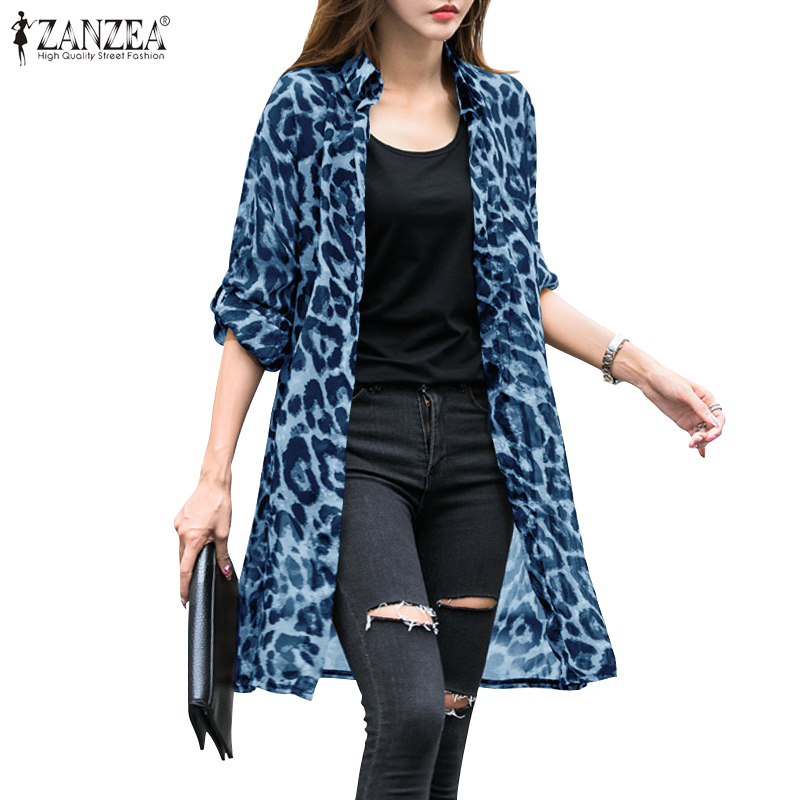 ZANZEA Áo Cardigan Kiểu Lưới Mỏng Tay Dài In Họa Tiết Da Báo Cho Bạn Nữ