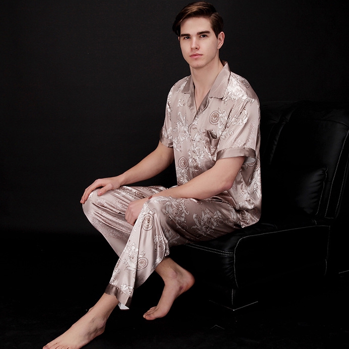 Bộ pijama lụa tay ngắn UNLIMON thoải mái cho nam | BigBuy360 - bigbuy360.vn