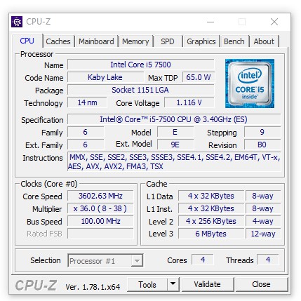 CPU intel i5 7500 3.4 GHz cũ - Core i5 7500 sk 1151