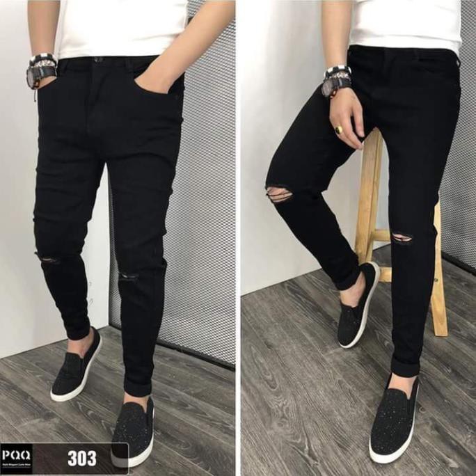 ( Đẹp ) Quần JEAN Nam đen rách gối, dáng ôm ống côn sản phẩm đẹp mới nhất