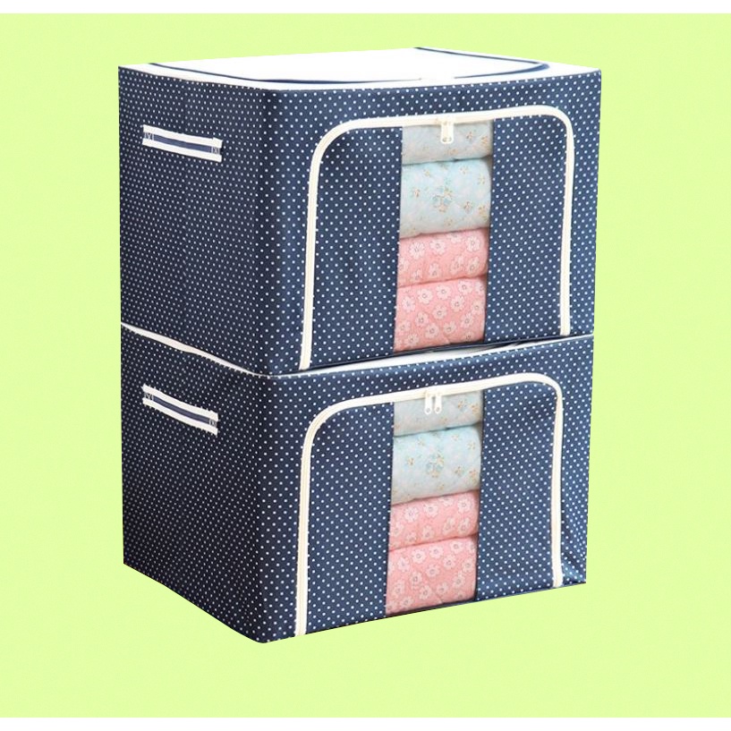 Hộp Vải khung thép đựng đồ đa năng gấp gọn tủ quần áo khung sắt chống ẩm có khóa kéo 2 cửa có thể xếp trồng