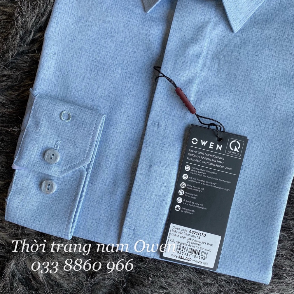 OWEN - Áo sơ mi dài tay Owen Sợi Sồi mềm mát màu xanh bạc hà 23417