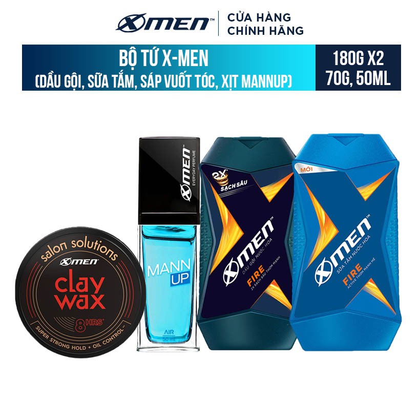 Bộ Tứ Xmen (Dầu gội 180g, Sữa tắm 180g, Wax 70g, Mannup 50ml)