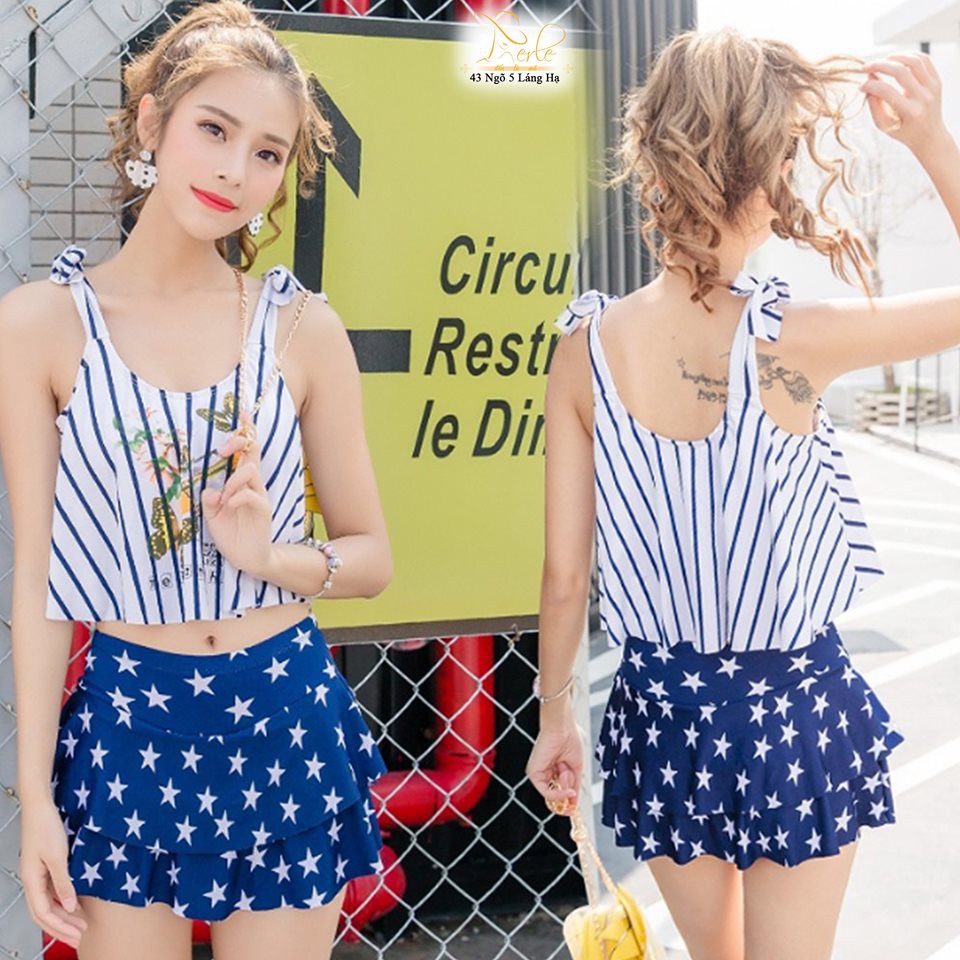 Bộ đồ bơi áo tắm biển nữ bikini 2 mảnh croptop xanh B2M004