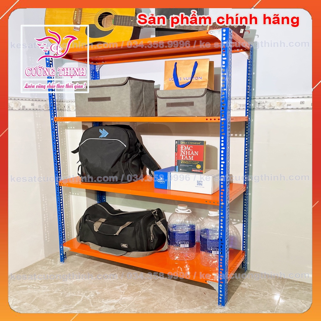 Kệ sắt trưng bày 4 Tầng, Cao 1m5 x Dài 1m2 x Rộng 40cm, Kệ sắt v lỗ, Màu Cam Xanh
