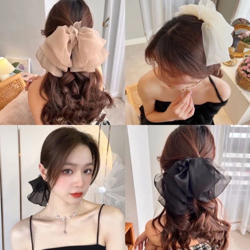 Kẹp Tóc Nơ Vải Lưới Cỡ Lớn Thời Trang Hàn Quốc Xinh Xắn