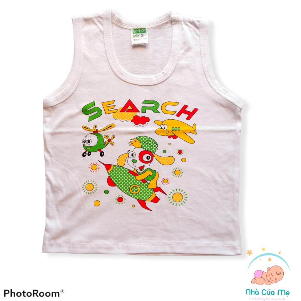 (Lẻ) Áo ba lỗ cotton trắng in hình cho bé trai/ bé gái ( 6~35kg)