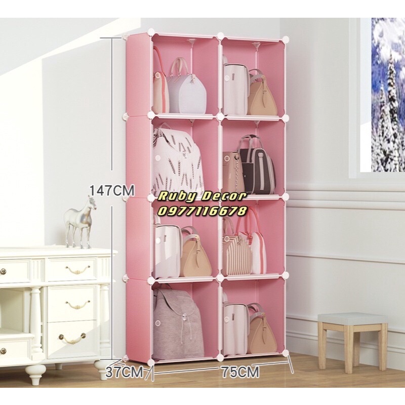 “MẪU MỚI” Tủ đựng túi xách 8 ngăn chất liệu nhựa lắp ghép- A95550 - RUBY DECOR