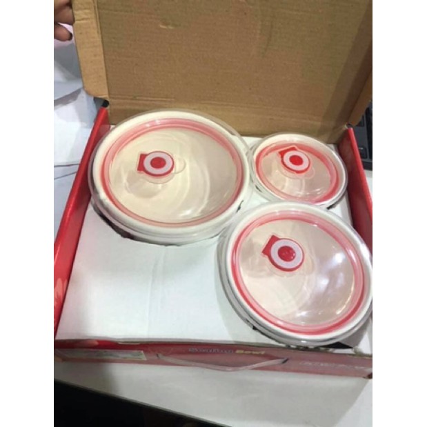 Bộ 3 bát sứ có nắp hút chân không( loại không tai)