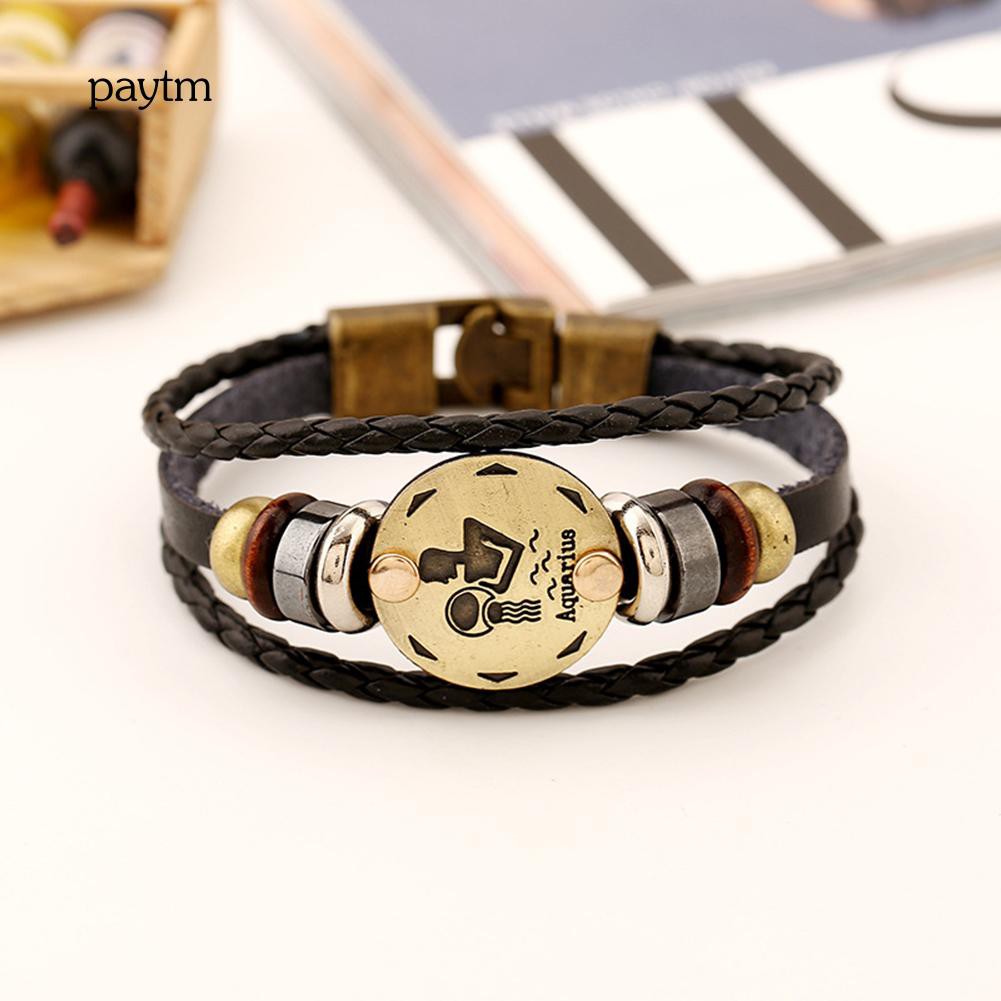 Vòng tay dây da nhiều lớp đính hình 12 cung hoàng đạo | BigBuy360 - bigbuy360.vn