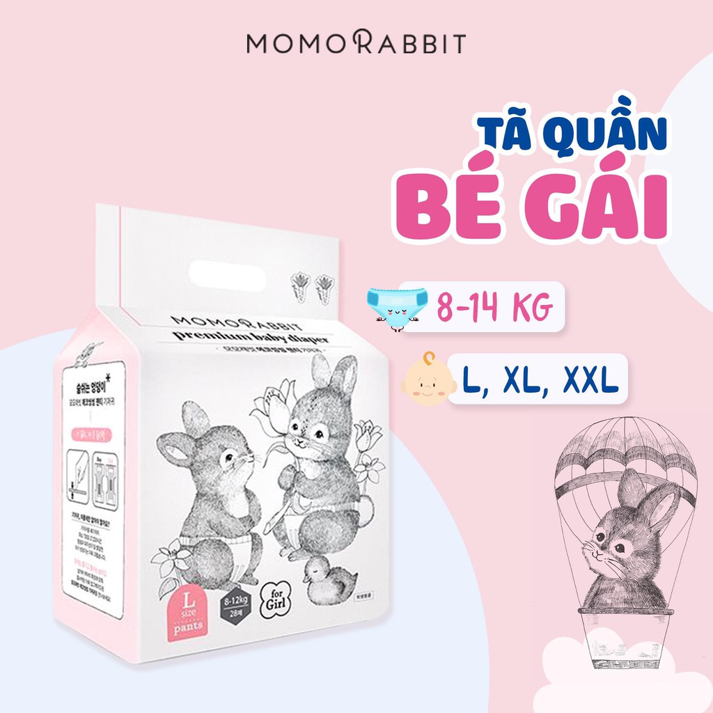 Bỉm Momo Rabbit FREESHIP Momo Rabbit Nội Địa Hàn Quốc Dán/Quần Đủ Size S50/M44/L40/XL36/L28/XL22/XXL18