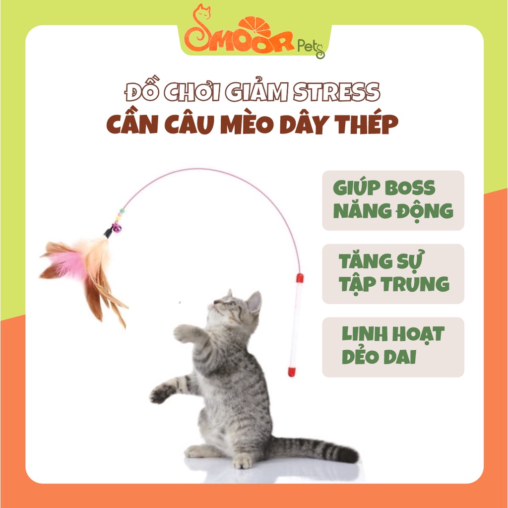 Cần câu mèo dây thép gắn lông vũ - Đồ chơi cho thú cưng