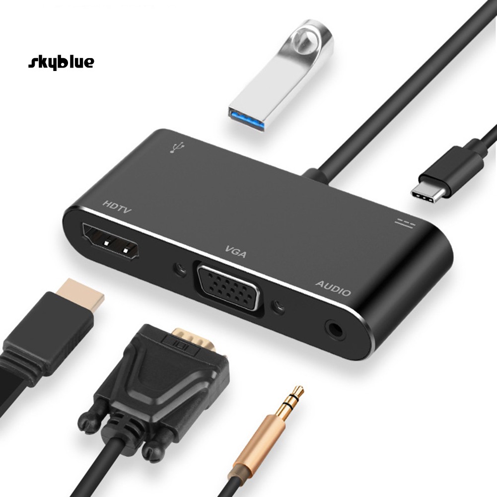 SKBL 5 in 1 USB 3.1 Type-C to 4K HDMI VGA Audio Adapter Cable for PC Laptop Monitor | BigBuy360 - bigbuy360.vn