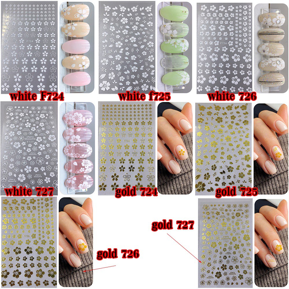 [Hàng mới về] Miếng dán trang trí móng hình hoa anh đào 3d màu trắng