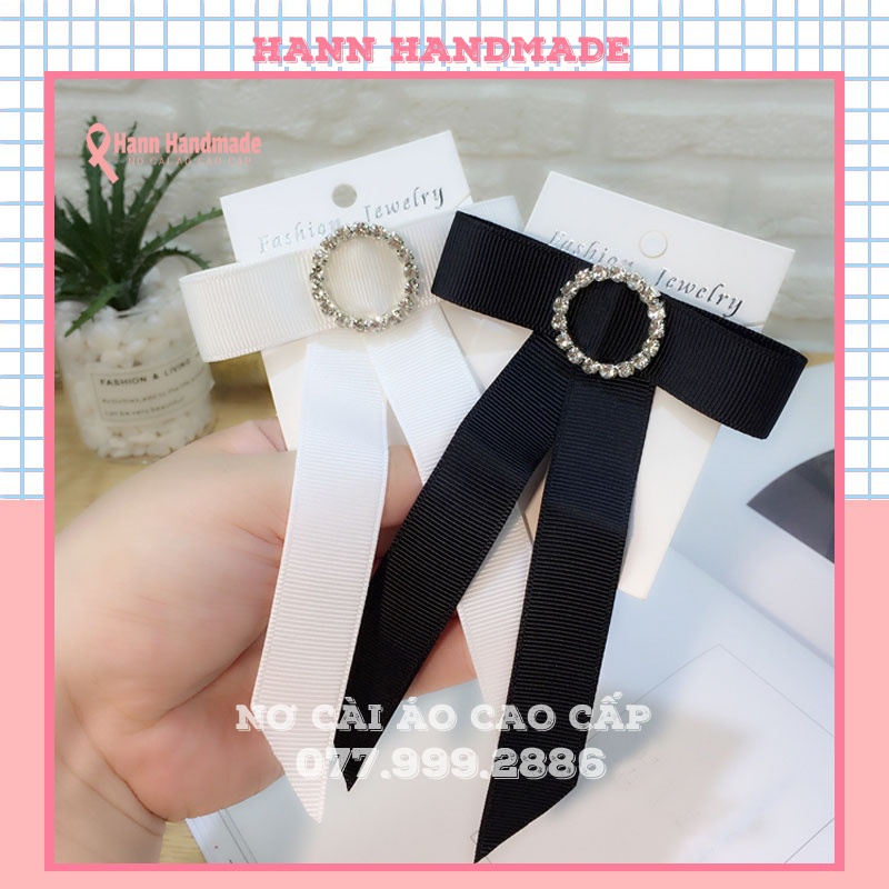 Nơ cài áo 🎗️ 𝑭𝒓𝒆𝒆_𝒔𝒉𝒊𝒑 🎗 nơ cài cao cấp đính đá khoang tròn sang chảnh 2 màu đen trắng