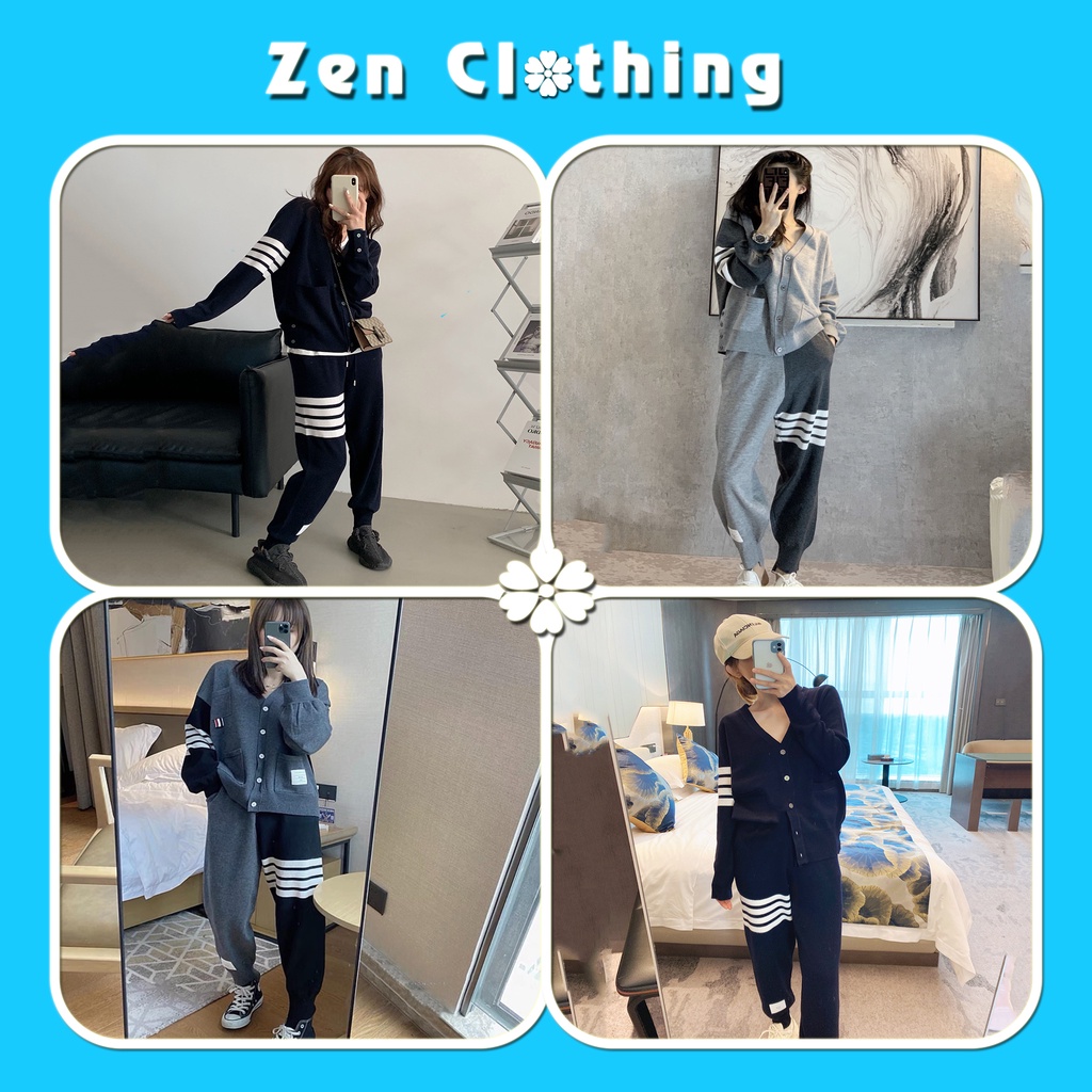 Set bộ len nữ phối sọc Thorm quần boom thụng bộ đồ nữ thu đông len tăm Zen Clothing Zen011