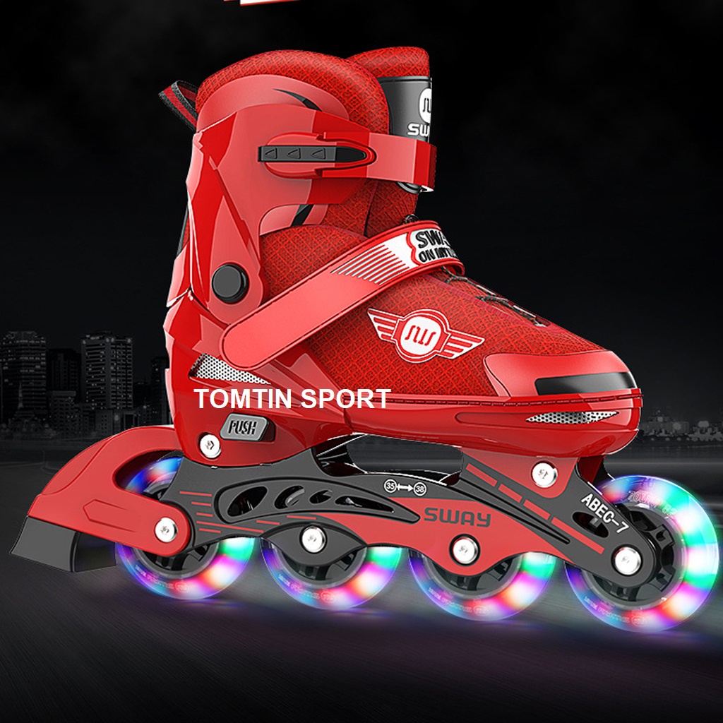 Giày trượt patin sáng led mẫu mới SWAY, tặng kèm bảo hộ chân tay, bánh cao su trượt mượt và êm TOMTIN SPORT