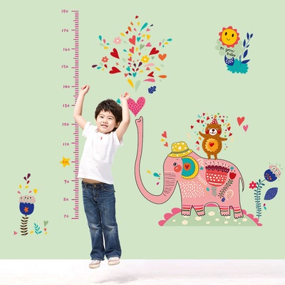 Decal dán tường đo chiều cao voi hồng SK9036