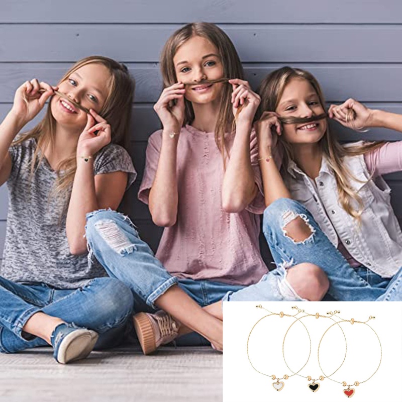 Set 3 Vòng Tay Màu Đỏ / Trắng / Đen Hình Trái Tim Cho Chị Em # 3