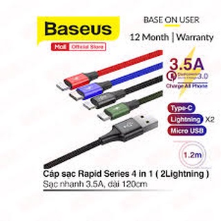 Ship hoả tốc - Cáp Sạc Nhanh Đa năng Baseus cáp sạc 4 đầu dài 1.2m có 2 đầu iphone sạc dùng lúc được 4 máy